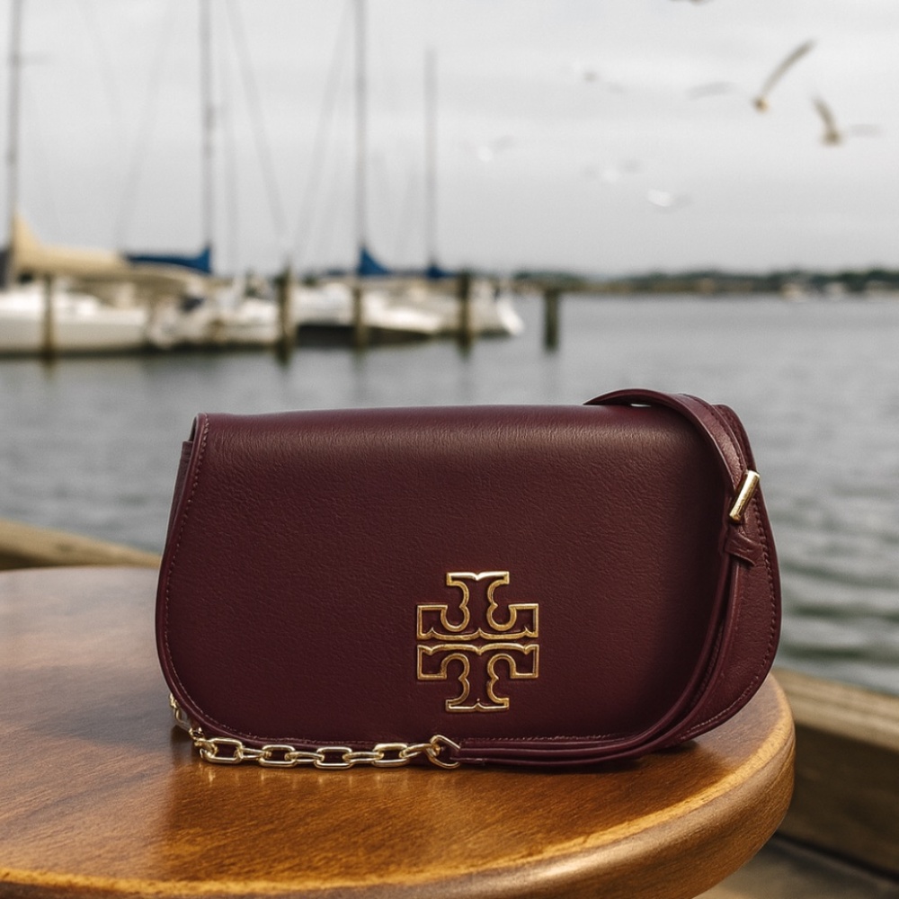NEW Tory Burch Britten Red Agate Leather Crossbody Bag/Clutch/Shoulder Bag